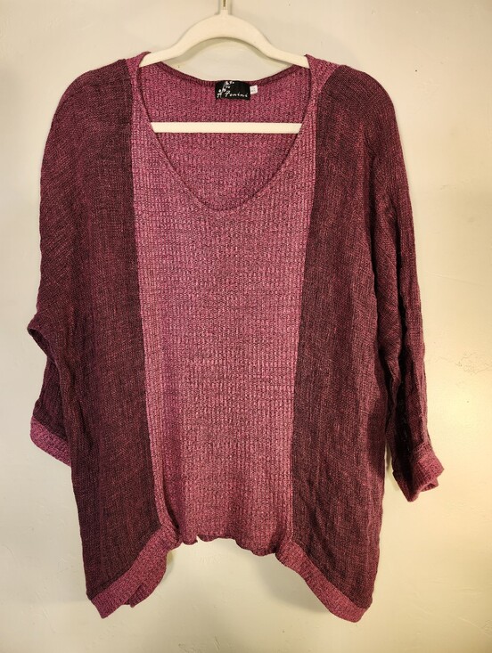 Fenini Sweaters - Fenini Pink Two-Tone V-Neck Cotton